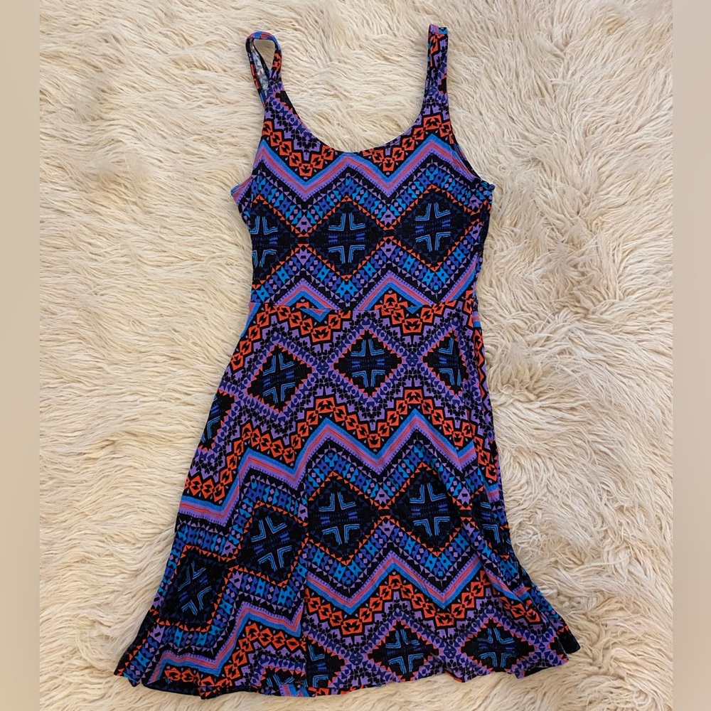 Express XS tribal patterned colorful mini dress - black purple red/pink blue